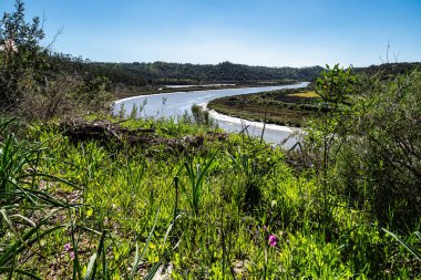 Troviscais 'den Mira Nehri' ne, Atlantik Okyanusu 'na akan Troviscais, Vicentine Coast Natural Park, Portekiz, Rota Vicentina Sahili. Balıkçı Patikası