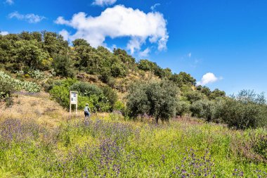 Portekiz, Avrupa 'daki Algarve bölgesinde bulunan Gioes yakınlarındaki Vascao nehri boyunca yürüyüş yapmak.