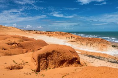Brezilya 'nın Ceara eyaletindeki Canoa Quebrada Sahili' ndeki kaya oluşumları.