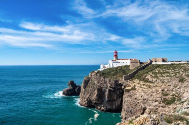 Cabo de Sao Vicente, Algarve, Portekiz fenerinde. Fener in Cape St Vincent, ucunda yer alan Avrupa'nın aşırı southwesternmost noktası
