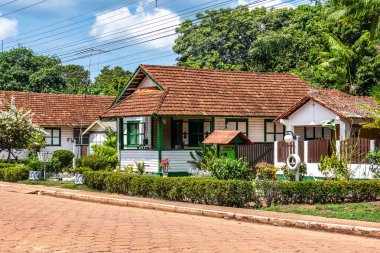 Belterra 'da Amerikan tarzı evler, Brezilya' da Para. Henry Fords 'un otomobil endüstrisi tarafından bölgede kauçuk keşifleri sırasında kurulan Amerikan köyü.