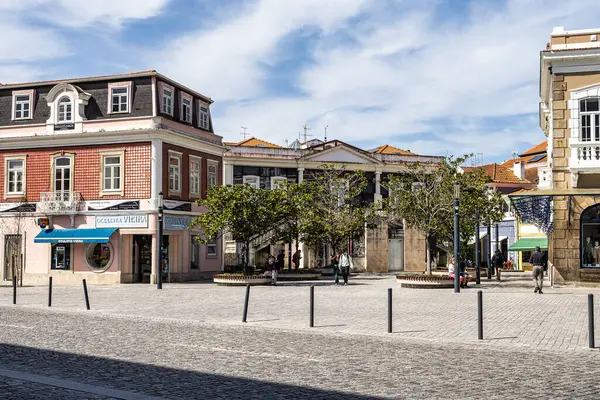 Aveiro, Portekiz - 18 Aralık 2025: Portekiz 'in Aveiro şehrindeki Art Nouveau mimari tarzındaki eski binaların güzel cephelerine bakın