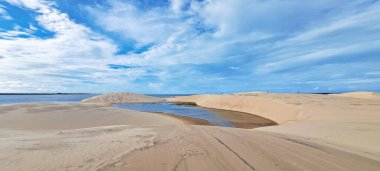 Ilha do Caju 'da Dunas do Mouro, Ilha das Canarias, Brezilya. Delta do Parnaiba ve Delta das Americas. Yeşillik doğa ve kum tepeleri.