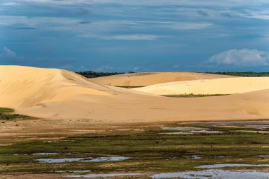 Ilha do Caju 'da Dunas do Mouro, Ilha das Canarias, Brezilya. Delta do Parnaiba ve Delta das Americas. Yeşillik doğa ve kum tepeleri.