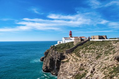 Cabo de Sao Vicente, Algarve, Portekiz fenerinde. Fener in Cape St Vincent, ucunda yer alan Avrupa'nın aşırı southwesternmost noktası