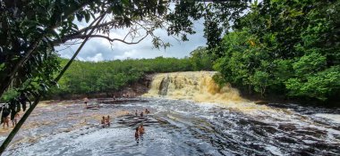 Manaus, Brezilya - Ocak 03, 2025: Amazon yağmur ormanlarındaki Iracema şelalesi, Brezilya 'nın Manaus kentinden 107 km uzaklıkta, Başkan Figueiredo yakınlarında.