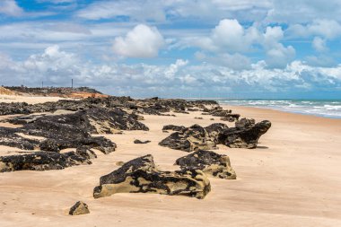Ceara Brezilya, Aracati 'deki Quebrada Sahili. Sahil şeridi. Sahil Seyahati. Tatil Manzarası. Sahil Uçurumu