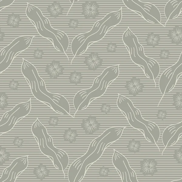 빈티지 모노크롬 식물학적 사용하지 섀브론 디자인 가문비나무 머리는 줄무늬가 배경에 — 스톡 벡터