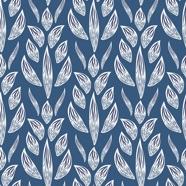 Moderne Vektor Damast Blatt Oder Blütenblatt Nahtlose Vektormuster Blauweißer Hintergrund — Stockvektor