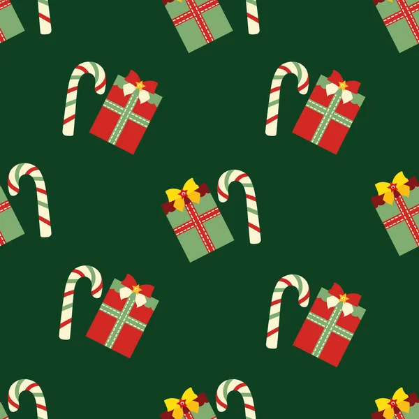 糖果甘蔗甜木棍 呈无缝矢量图案 圣诞或新年背景与传统节庆主题重温1 包装包装纸的过冬设计 矢量图形