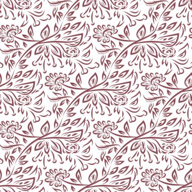 Modern vektör yatay damask tarzı yaprak ya da yapraksız vektör deseni. El yaprağı ya da taç yaprakları çizilmiş kırmızı beyaz arka plan. Klasik süsleme, yoğun geometrik yineleme. Çiçekli barok tekrarı
