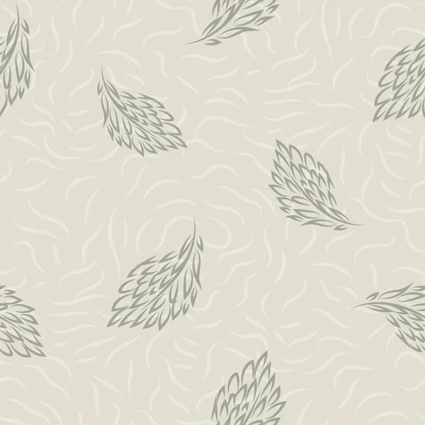 Line Art Stil Verstreut Einfache Blätter Nahtlose Vektormuster Hintergrund Handgezeichnetes — Stockvektor