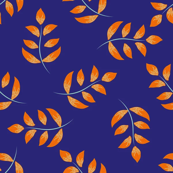熱帯の低い小枝はシームレスなベクトルパターンの背景を残します ネオンカラー植物の葉手描きラインアート散乱葉 超明るい葉の背景 パッケージ 夏のためのトス設計 — ストックベクタ