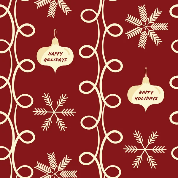 幸せな休日クリスマス雪の結晶 泡とドアループベクトルシームレスなパターンの背景 ドアラインと冬の装飾をループと赤白の背景 手描きお祝いの挨拶 — ストックベクタ