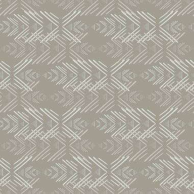 Glitch aztec geometrik vektör dikişsiz şablon arka planı. Elle çizilmiş yatay dekoratif motifli nötr arkaplan. Paketleme ve iş için paralel simetrik halı efekti tekrarla