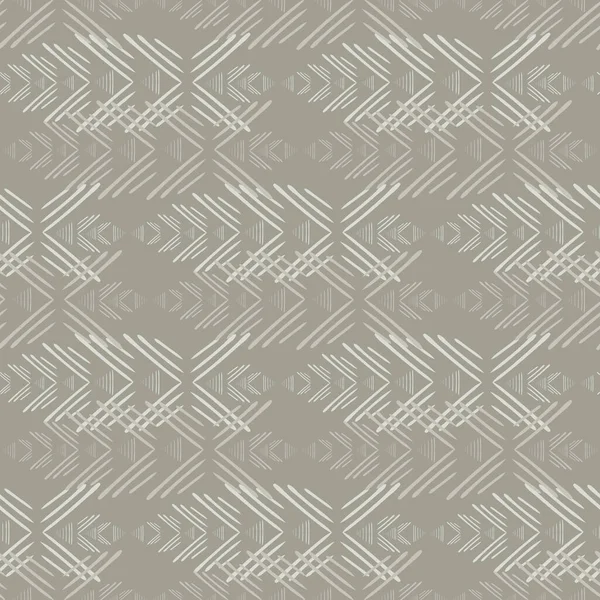 グリッチ アステカ幾何学ベクトルシームレスなパターン背景 手描きの水平な装飾モチーフとニュートラルな背景 ビジネスのための平行対称カーペット効果繰り返し — ストックベクタ