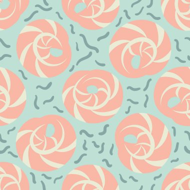 Cowrie kabukları kusursuz vektör desenli arka plan. Modern el yapımı midyeler okyanus yaban hayatının arka planını tekrarlıyor. Denizcilik renk teması. Yaz tatili plaj tatil beldesi konseptinin her yerinde.