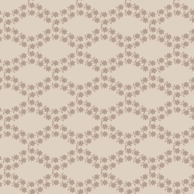 Elle çizilmiş süslemeli yapraklarla bej ogee yeşillik vektörlü, pürüzsüz desenli arka plan. Tarafsız, zarif geometrik yaprak örtüsü. İlan, ambalaj ve şablon için botanik kafes tekrarı.