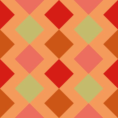 Diamond vector seamless pattern background. Earthy red green rhombuses ornament backdrop. Hand drawn line art lozenge design. Geometric medieval tile style repeat. All over print for fall ,winter