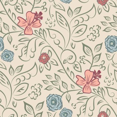 Wildflower seamless vector pattern background. Vintage boho style meadow flowers backdrop. Hand drawn line art painterly botanical design. Garden flower cottagecore maximalist repeat for gifting.