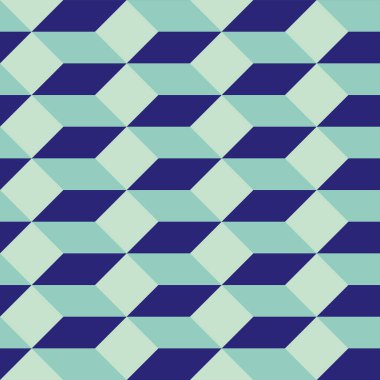 Mavi 3D izometrik küp vektörsüz şablon arka plan. Yatay satırlar dikdörtgen küp soyut arkaplan. Geometrik şekilli simetrik tasarım. Diagoanl üç boyutlu etki.