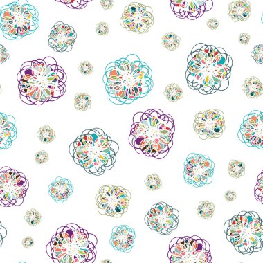 Soyut tropikal çiçek vektörsüz desen arka planı. Beyaz arka planda modern karalama efekti tarzı çok renkli çiçekler. Yaban çiçeği tasarımı. Botanik yağmur ormanları çiçekleri Cottagecore tekrar.