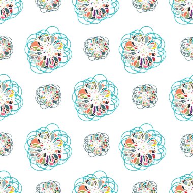 Soyut tropikal çiçek vektörsüz desen arka planı. Beyaz arka planda modern karalama efekti tarzı çok renkli çiçekler. Yaban çiçeği tasarımı. Botanik yağmur ormanları çiçekleri Cottagecore tekrar.