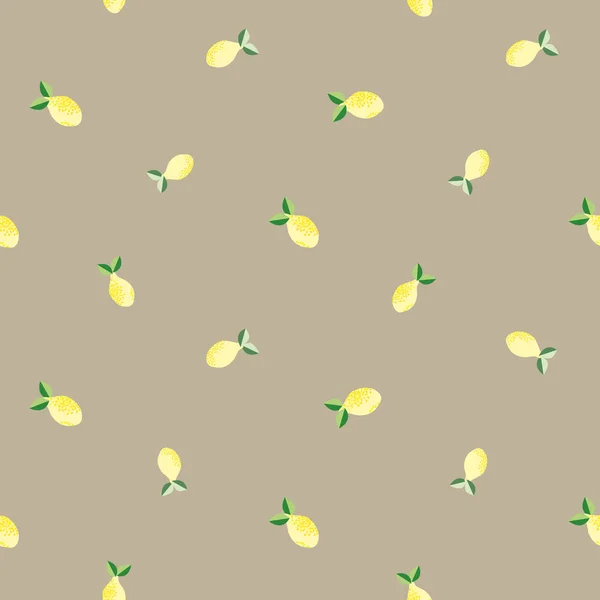向量年份无缝柠檬背景图案 复古散落与柠檬米色背景 夏天柑橘类水果的设计 包装的版面都是通用的 手绘水果图案 — 图库矢量图片