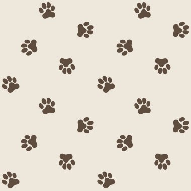 Köpek pençesi kusursuz vektör yapısı. Eğlenceli, dağınık, doğal köpek arkaplanı. Köpek ve evcil hayvan ürünleri için Ecru bej hayvan tekrarı. Her yerde küçük elementler var