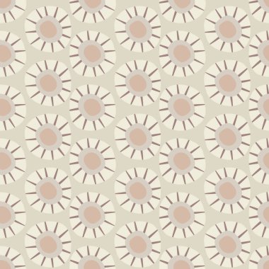 Tarafsız çiçek başları vektörsüz desenli arka plan. Düzensiz modern çiçek başları ile yoğun çiçek arkaplanı. Botanik doku, bebek, çocuklar ve her yerde Boho bahçesi için tuğla düzeninde tekrar ediyor.