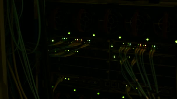 カラフルなライトやLedライトを点滅データセンター内のサーバー上の光波ネットワーク接続 — ストック動画