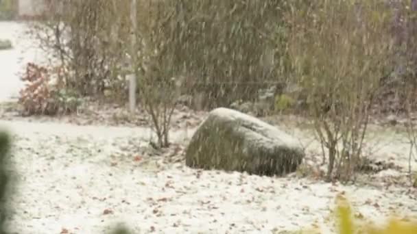 Začátek Sněhových Přeháněk Bílých Chodníků Silnic Prosinci — Stock video