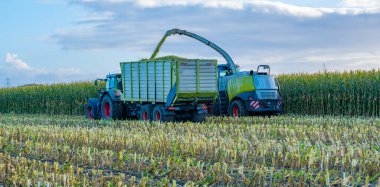 Tractor and corn chopper during corn harvest