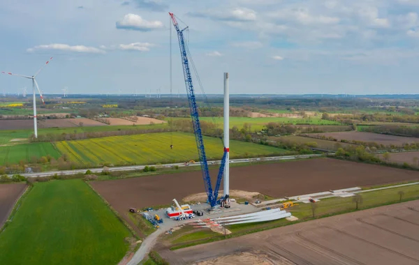 Construction Wind Turbine Blue Crawler Crane — Stock Photo, Image