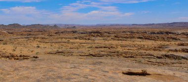 Oudtshoorn Güney Afrika yakınlarında yarı çöl manzarası ve dağlar
