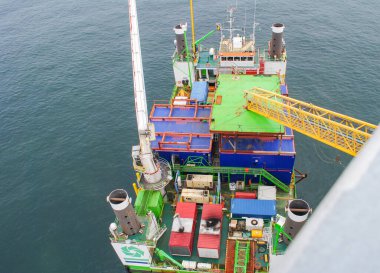 Belçika - Kuzey Denizi, Belçika - Şubat 01, 2024: Rüzgâr enerjisi şirketi yeniden elektrik ve GEOSEA Kuzey Denizi 'nde bir rüzgar çiftliği inşaatına hazırlanıyor
