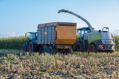 Tractor and corn chopper during corn harvest