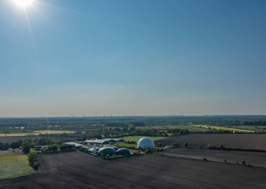 Biogas plant from the air perspective taken with a drone clipart