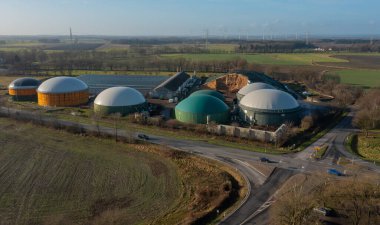 Biogas plant from the air perspective taken with a drone clipart