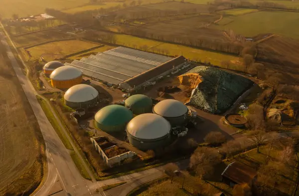 stock image Biogas plant from the air perspective taken with a drone