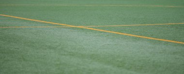 Suni çim ve beyaz çizgili futbol sahasındaki yakın çekim