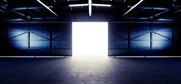 Big Empty Steel Concrete Hangar Warehouse Barn Huge Space Bright – stockfoto