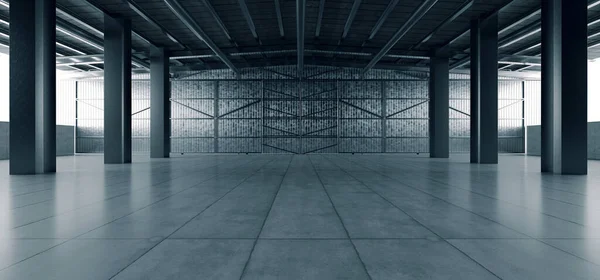 Grunge Studio Showroom Großer Leerer Stahlbeton Hangar Lagerschuppen Großer Raum — Stockfoto