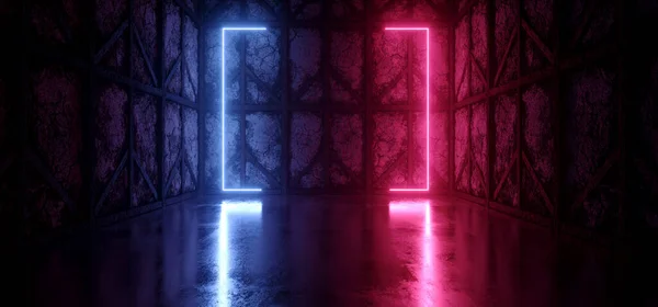 Neon Laser Cyber Paars Rood Blauw Vierkant Frame Lichten Middeleeuws — Stockfoto