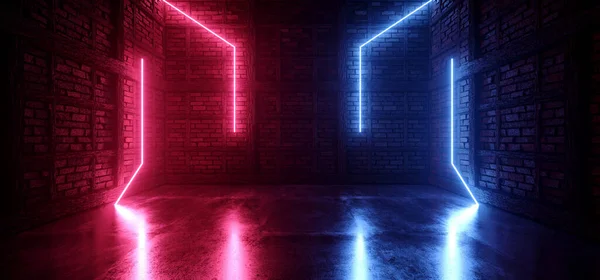 Neon Laser Cyber Purple Red Blue Lights Medieval Brick Wood — Φωτογραφία Αρχείου