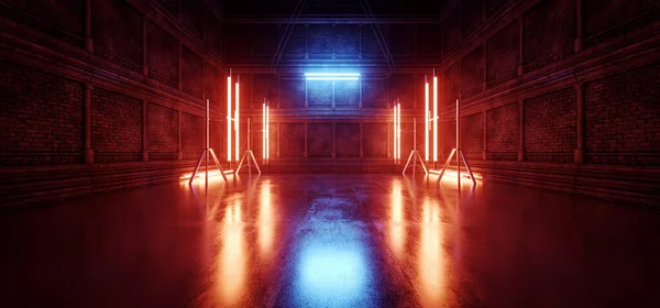 Sci Alien Cyber Dark Stage Hallway Room Corridor Neon Blue Ліцензійні Стокові Фото