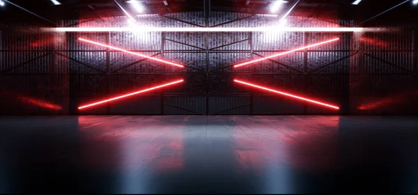 Sci Alien Neon Electric Red Levendige Laser Metal Schuur Pakhuis — Stockfoto
