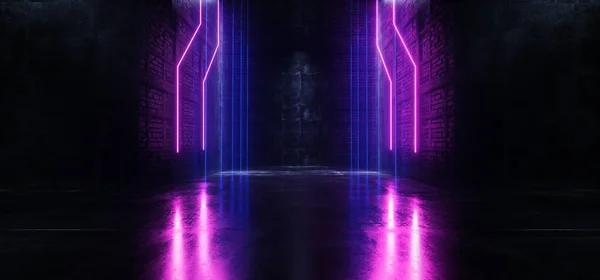 Neon Ultraviolet Purple Blue Dark Sci Cyber Retro Rough Brick — Zdjęcie stockowe