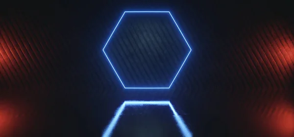 Neon Glowing Sci Ocragon Frame Background Orange Blue Shape Laser — 图库照片