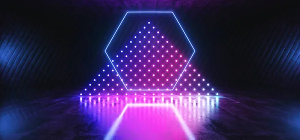 Sci Alien Cement Garage Futuristische Neon Beam Lasers Cyber Elektrische — Stockfoto